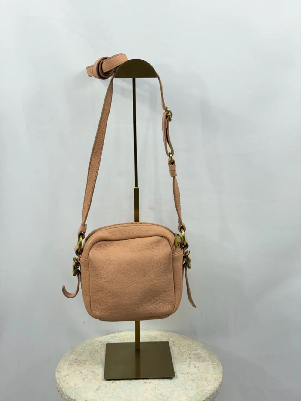 J.Crew Blush Pink Pebbled Leather Camera Crossbody Bag